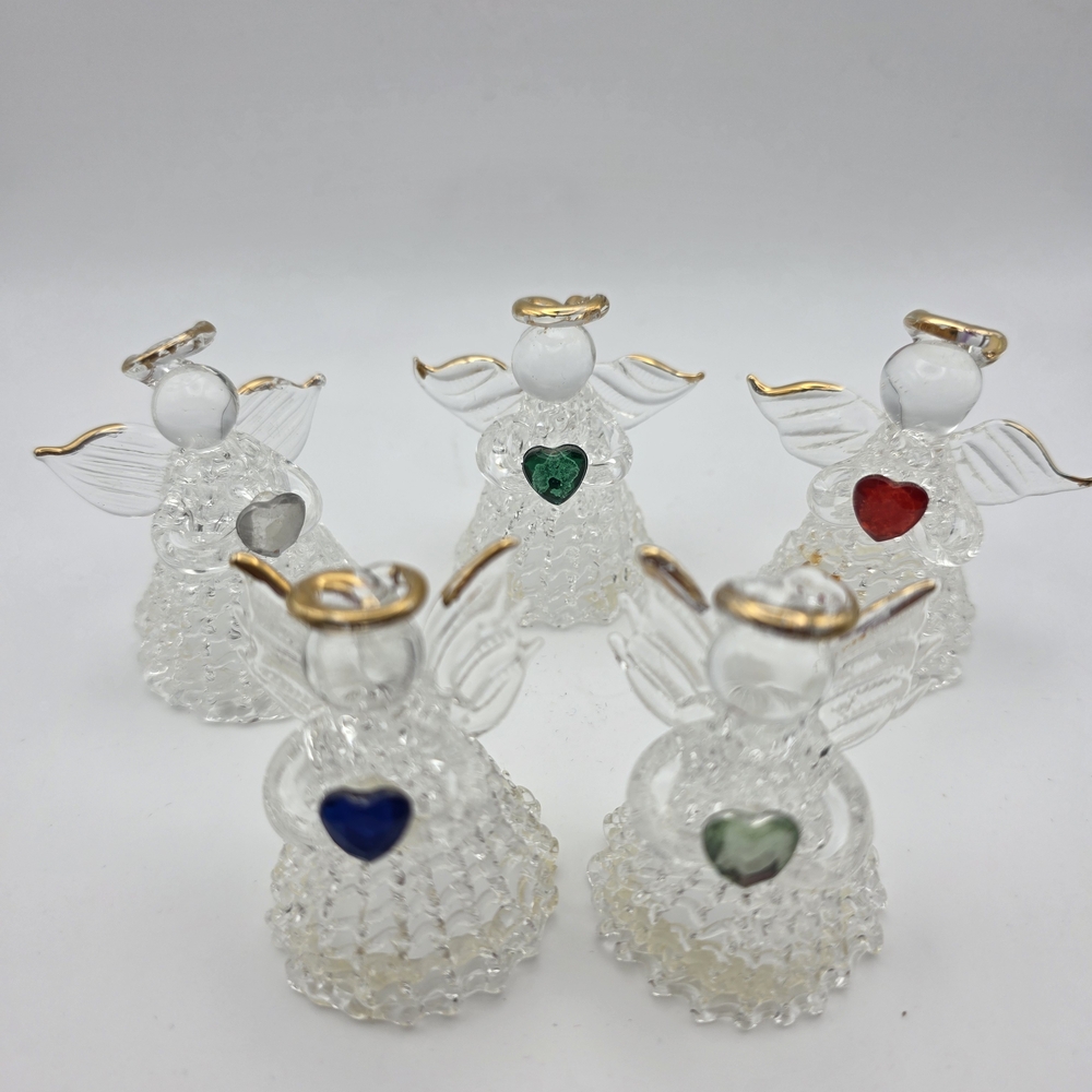 Glass Angel Figurines with Colorful Hearts